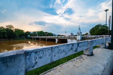 CHIANG MAI, THAILAND - May 6, 2020 : Ping River and Nawarat Bridge in Chiang Mai Province, Thailand.
