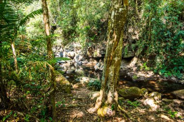 Sapan Şelalesi 'nde akan suyla birlikte kaya, Tayland.