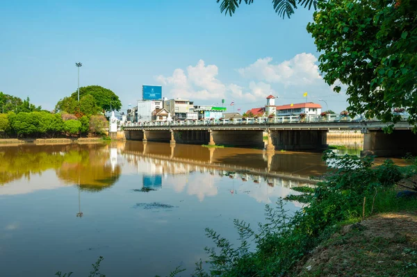 CHIANG MAI, THAILAND - May 6, 2020 : Ping River and Nawarat Bridge in Chiang Mai Province, Thailand.