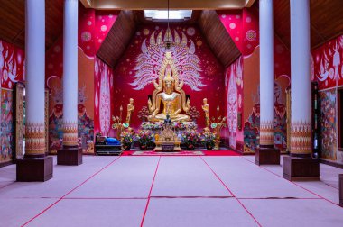 PHAYAO, THAILAND - July 19, 2020 : Beautiful golden Buddha statue of Si Khom Kham Temple, Phayao province.