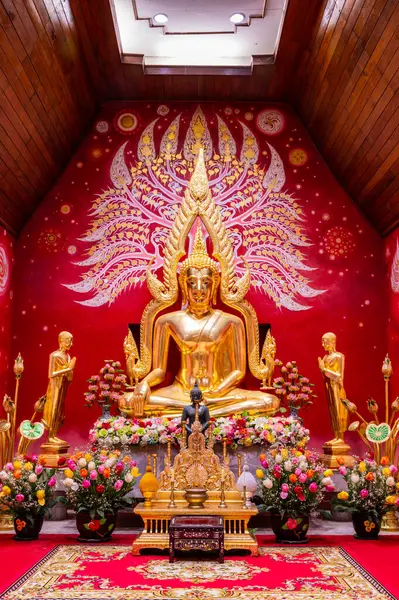 Phayao Thailand July 2020 Beautiful Golden Buddha Statue Khom Kham — Zdjęcie stockowe