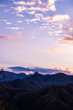 Mountain view  with mist at Wat Phrathat Doi Leng view point, Thailand.