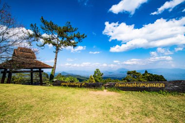 Rest house with pine at Doi Kiew Lom view point in Huai Nam Dang national park, Thailand.