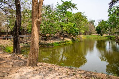 Si Satchanalai tarihi parkında eski bir gölet, Tayland.
