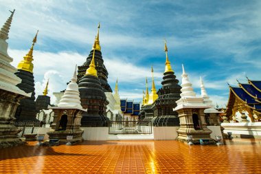 CHIANGMAI, THAILAND - July 21, 2019  : Beautiful pagoda with blue sky in Den Salee Sri Muang Gan temple, Thailand.