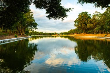 CHIANGMAI, THAILAND - July 28, 2019: Lake with reflection in 700th Anniversary Chiangmai Sports Complex, Thailand.