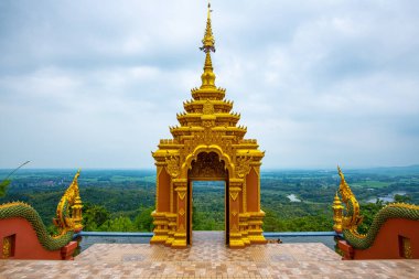 Pra That Doi Pra Chan temple with mountain view, Lampang province.