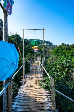 Bamboo bridge with mountain view in Pha Hi village, Chiang Rai province.