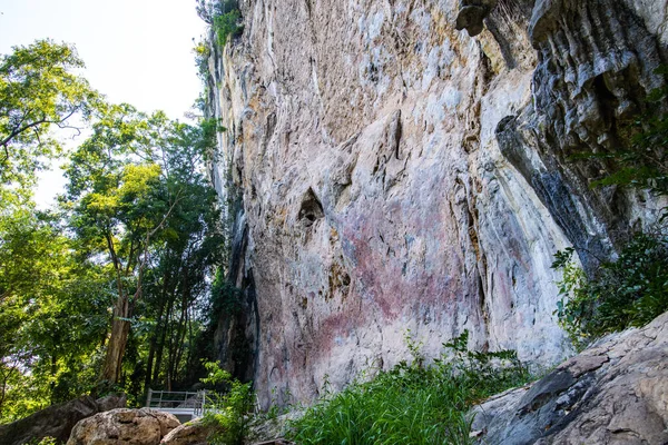 stock image Tourist attraction of Phratupha rock painting, Lampang province.