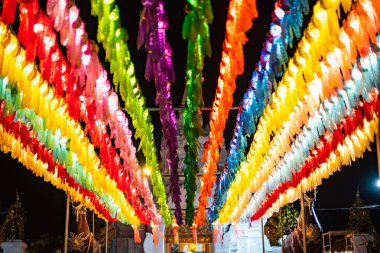 Phra That Hariphunchai temple in Lamphun Lantern Festival at night, Lamphun province.