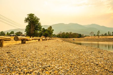 Reservoir with mountain view in Chiang Mai province, Thailand.