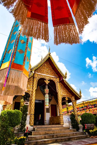 Kirche Lanna Stil Mit Schöner Laterne Phra Hariphunchai Tempel Provinz — Stockfoto