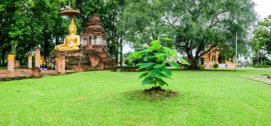 CHIANG RAI, THAILAND - July 18, 2020 : Panorama View of Wat Phra That Song Pee Nong in Chiang Saen District, Chiang Rai Province.