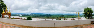 CHIANG RAI, THAILAND - July 18, 2020 : Panorama of Wat Phrathat Pha Ngao View Point, Chiang Rai Province.