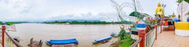 CHIANG RAI, THAILAND - July 18, 2020 :  Panorama View of Golden Triangle at Chiang Saen District, Chiang Rai Province.