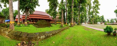 CHIANG RAI, THAILAND - July 18, 2020 :  Panorama View of Wat Chedi Luang in Chiang Rai Province, Thailand.