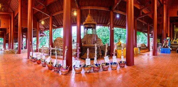 CHIANG RAI, THAILAND - July 18, 2020 :  Panorama View of Lanna Style Building in Wat Chedi Luang, Chiang Rai Province.