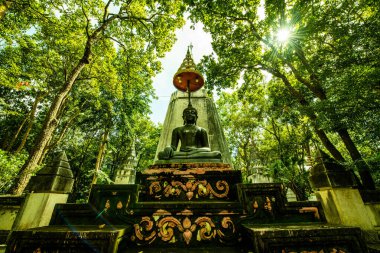 Analyo Thipayaram tapınağında siyah Buda heykeli olan Pagoda, Tayland.