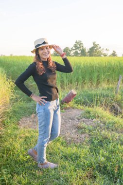 Thai Female with Rice Field Background, Phayao Province.