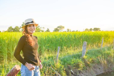 Thai Female with Rice Field Background, Phayao Province.