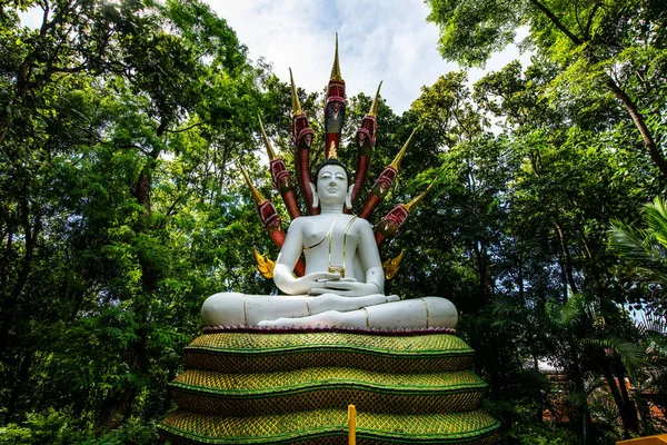 Όμορφο Άγαλμα Του Λευκού Βούδα Στο Ναό Analyo Thipayaram Ταϊλάνδη — Φωτογραφία Αρχείου