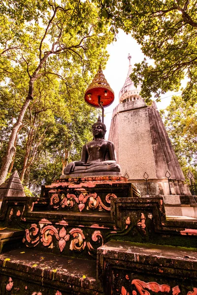 stock image Pagoda with black Buddha statue in Analyo Thipayaram temple, Thailand.