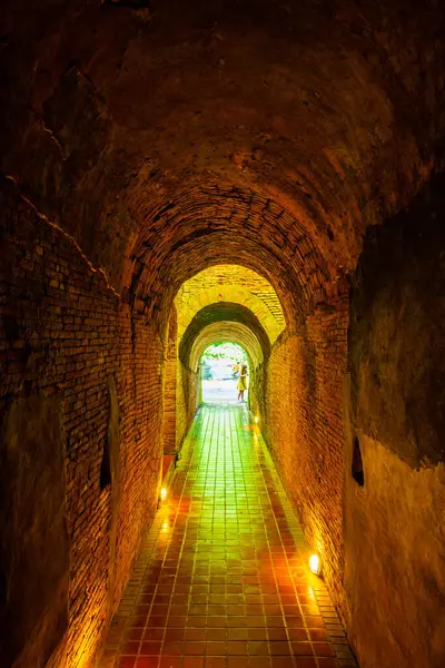 stock image The ancient tunnel of Umong temple, Thailand.