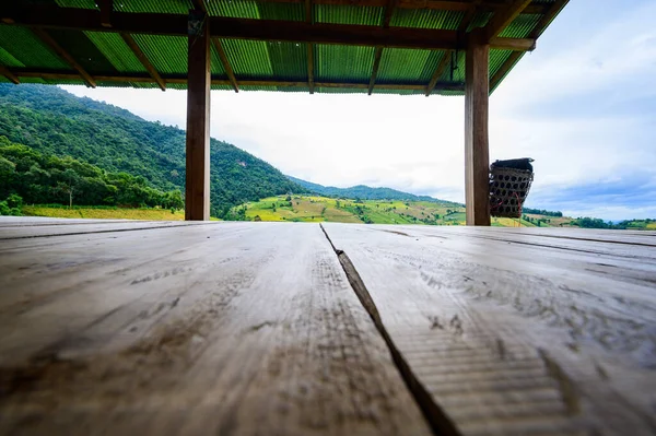 Wooden Floor View Bong Piang Rice Terraces Chiang Mai Province — Stok fotoğraf