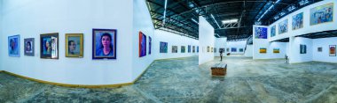 NAN, THAILAND - November 5, 2020 : Panorama View of Nan Riverside Art Gallery in Tha Wang Pha District, Thailand.