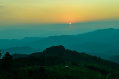 Mountain View of Doi Chang Mup Viewpoint at Sunset, Chiang Rai Province.