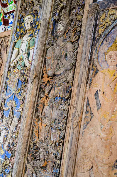 Antica Scultura Legno Nel Tempio Prang Provincia Nan — Foto Stock