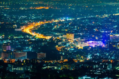 Chiangmai city with fireworks in the night, Thailand.