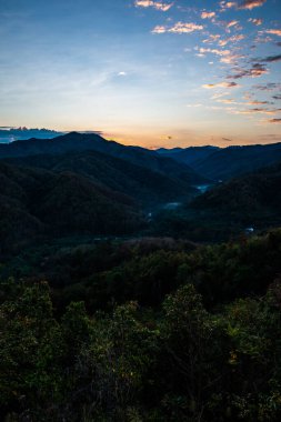 Mountain view  with mist at Wat Phrathat Doi Leng view point, Thailand.