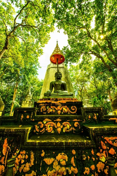 Pagode Avec Statue Bouddha Noir Dans Temple Analyo Thipayaram Thaïlande — Photo