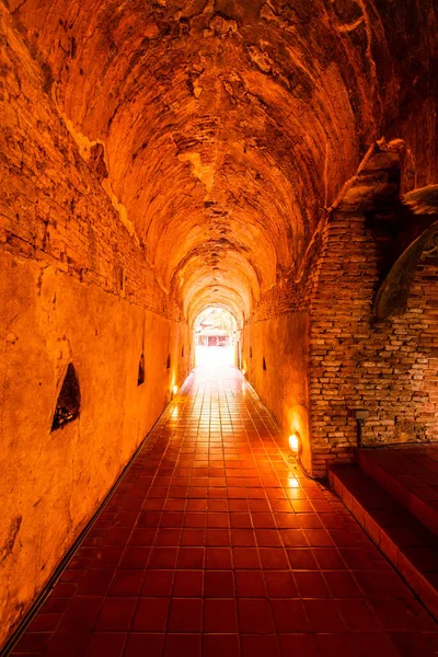 stock image The ancient tunnel of Umong temple, Thailand.