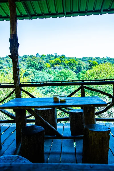Table Set Terrace Take Forest View Thailand — Zdjęcie stockowe