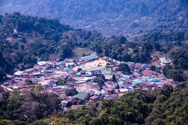 Vista Montanha Com Doi Pui Mong Aldeia Tribo Colina Tailândia — Fotografia de Stock
