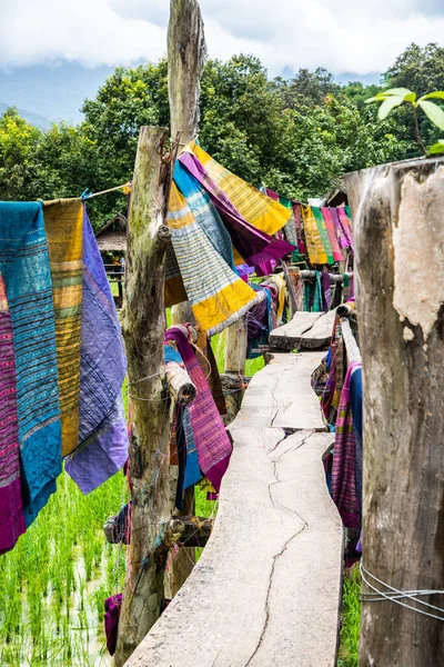 stock image Small bridge with rice field in Pua district, Thailand.