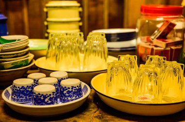 Group of Chinese Style Teacup and Thai Style Glass, Thailand.