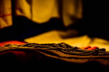 Lanna Style Ancient Beads on Old Cloth, Chiang Mai Province.