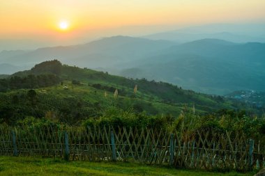 Mountain View of Doi Chang Mup Viewpoint at Sunset, Chiang Rai Province.