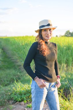 Thai Female with Rice Field Background, Phayao Province.