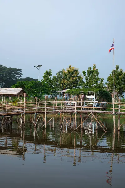 Small Wooden Bridge Kwan Phayao Lake Sunrise Thailand — 图库照片