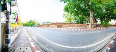 CHIANG MAI, THAILAND - April 26, 2020 : Panorama of Chaeng Si Phum ancient wall with city street, Chiang Mai province.