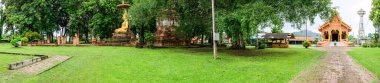 CHIANG RAI, THAILAND - July 18, 2020 : Panorama View of Wat Phra That Song Pee Nong in Chiang Saen District, Chiang Rai Province.