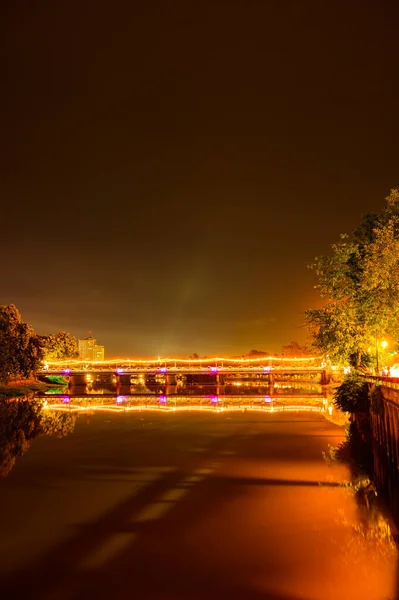 Nawarat Bridge Ping River Night Chiang Mai Province Thailand — Stockfoto