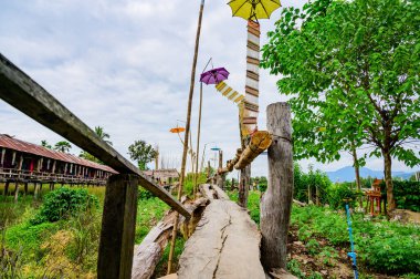 Small Wood Bridge in Park at Pua District, Nan Province.