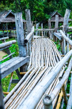 Tayland 'da göleti olan küçük bir köprü..
