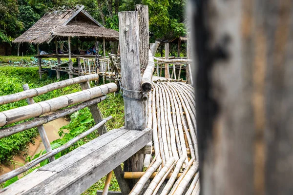 stock image Small bridge with pond in Thai country, Thailand.