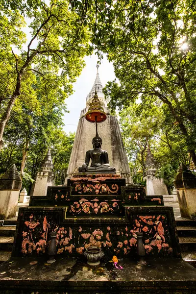 Stock image Pagoda with black Buddha statue in Analyo Thipayaram temple, Thailand.